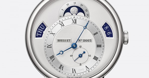 White gold watch White dial date moon phases Classique Breguet